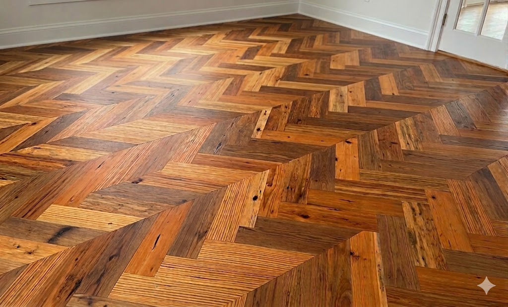 Antique Reclaimed Heart Pine Common - Herringbone Cut Wood Flooring NYC