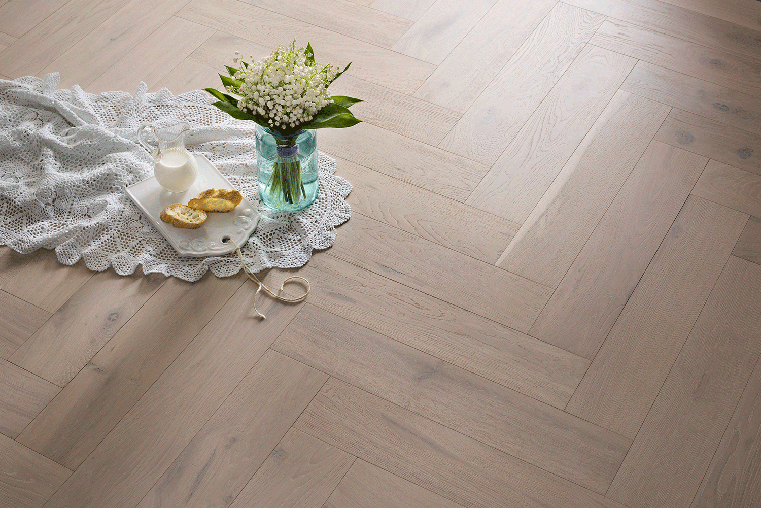 White Oak Herringbone wood floor