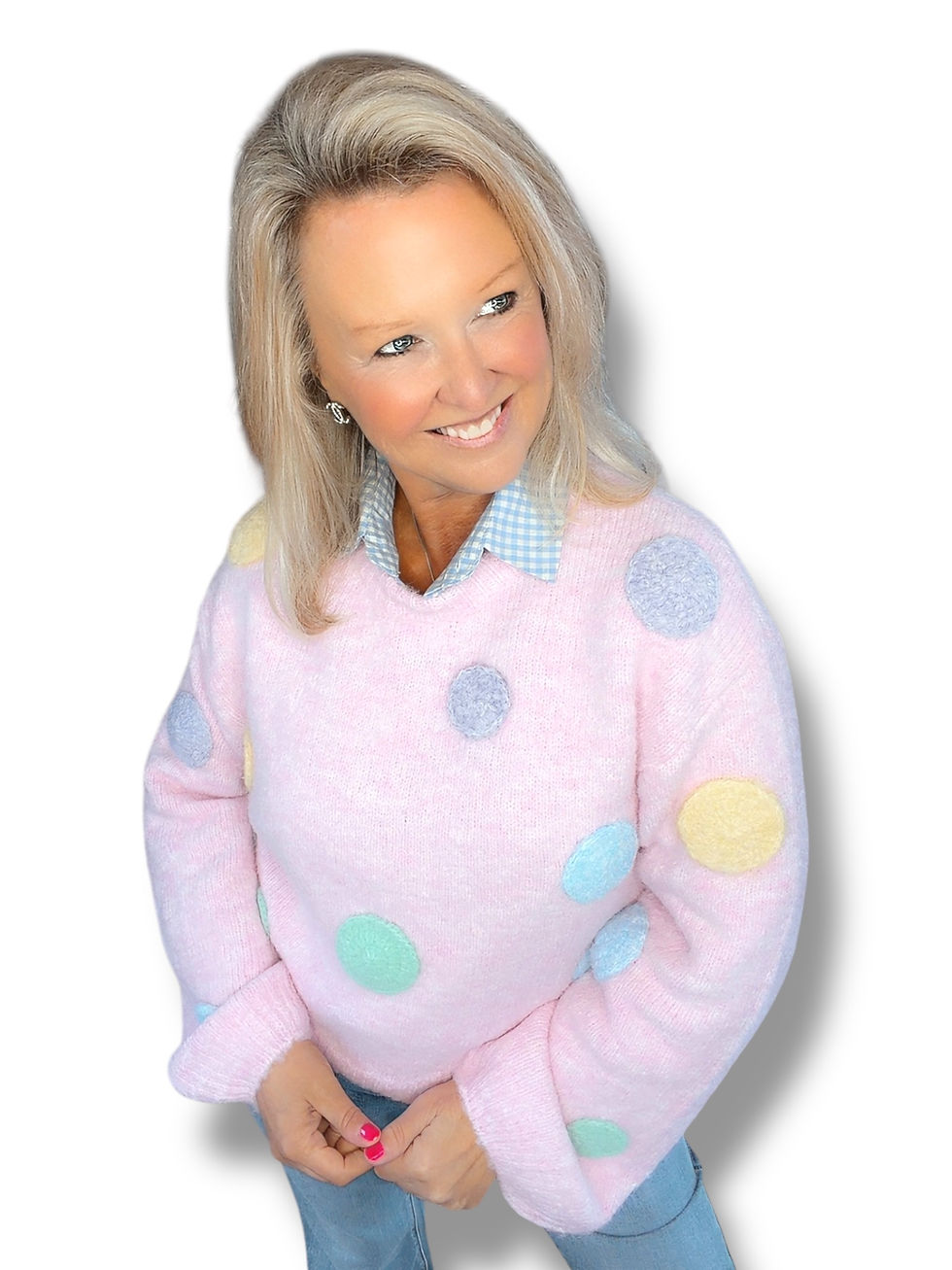 Thumbnail: Superzachte trui met bolletjes roze