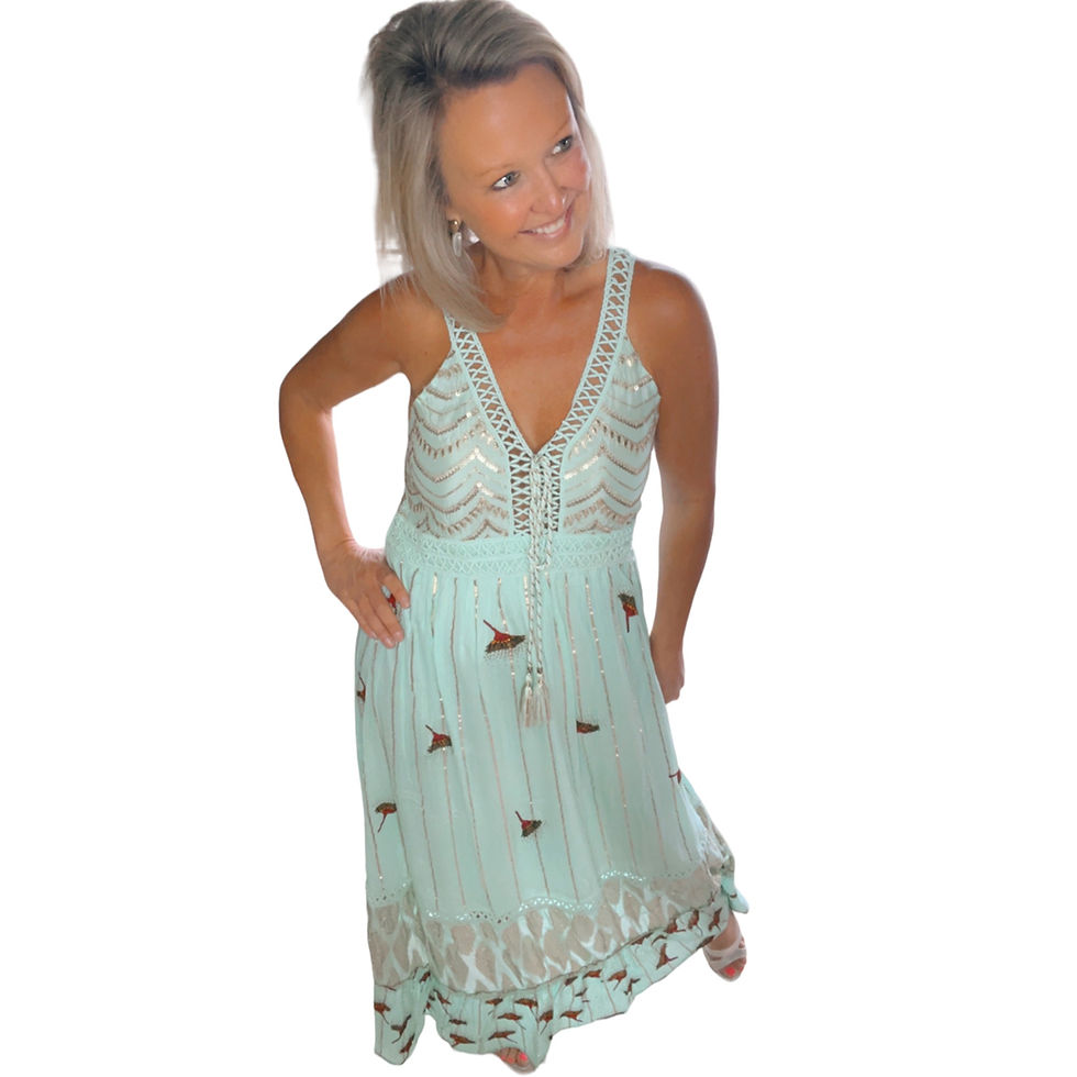 Thumbnail: Prachtige lange boho jurk turquoise 