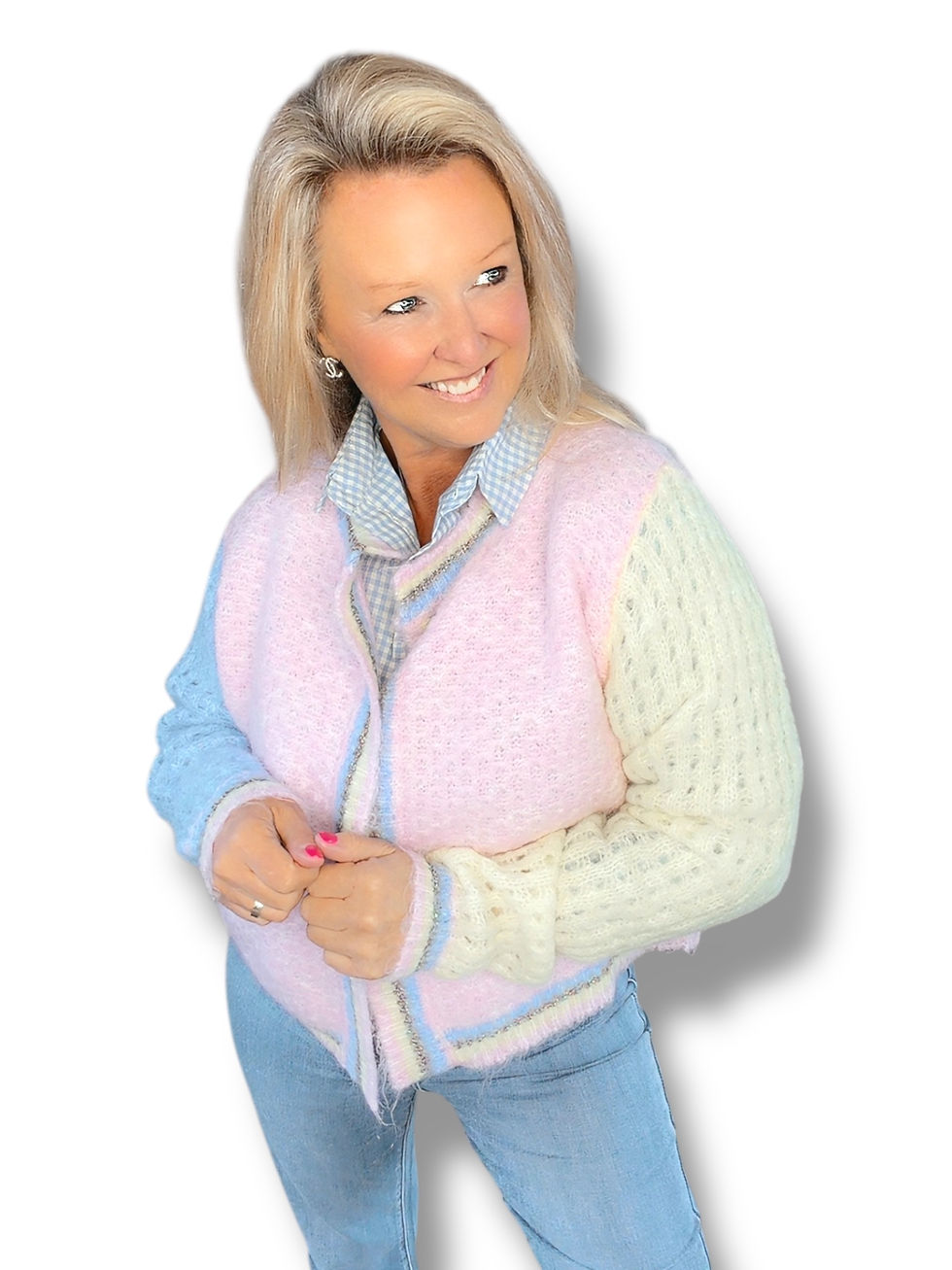 Thumbnail: Superzachte gilet roze/geel/blauw
