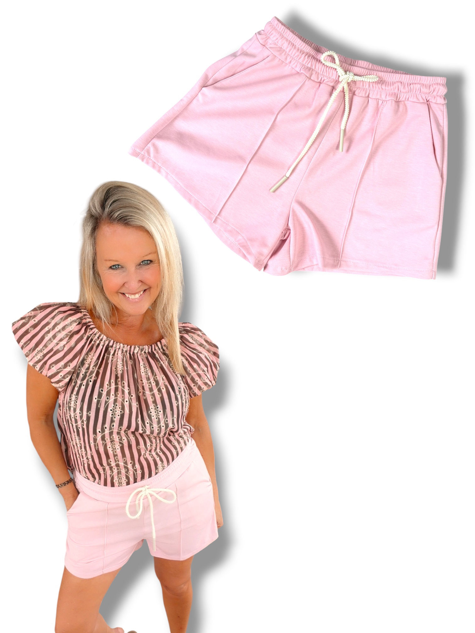 Shortje in lichte sweaterstof roze