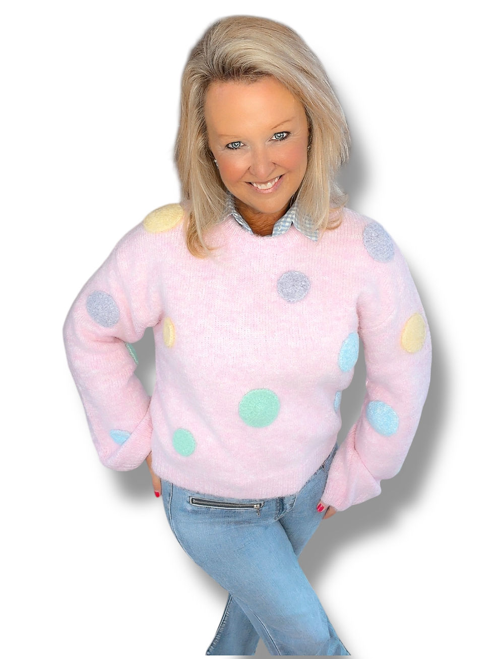 Thumbnail: Superzachte trui met bolletjes roze