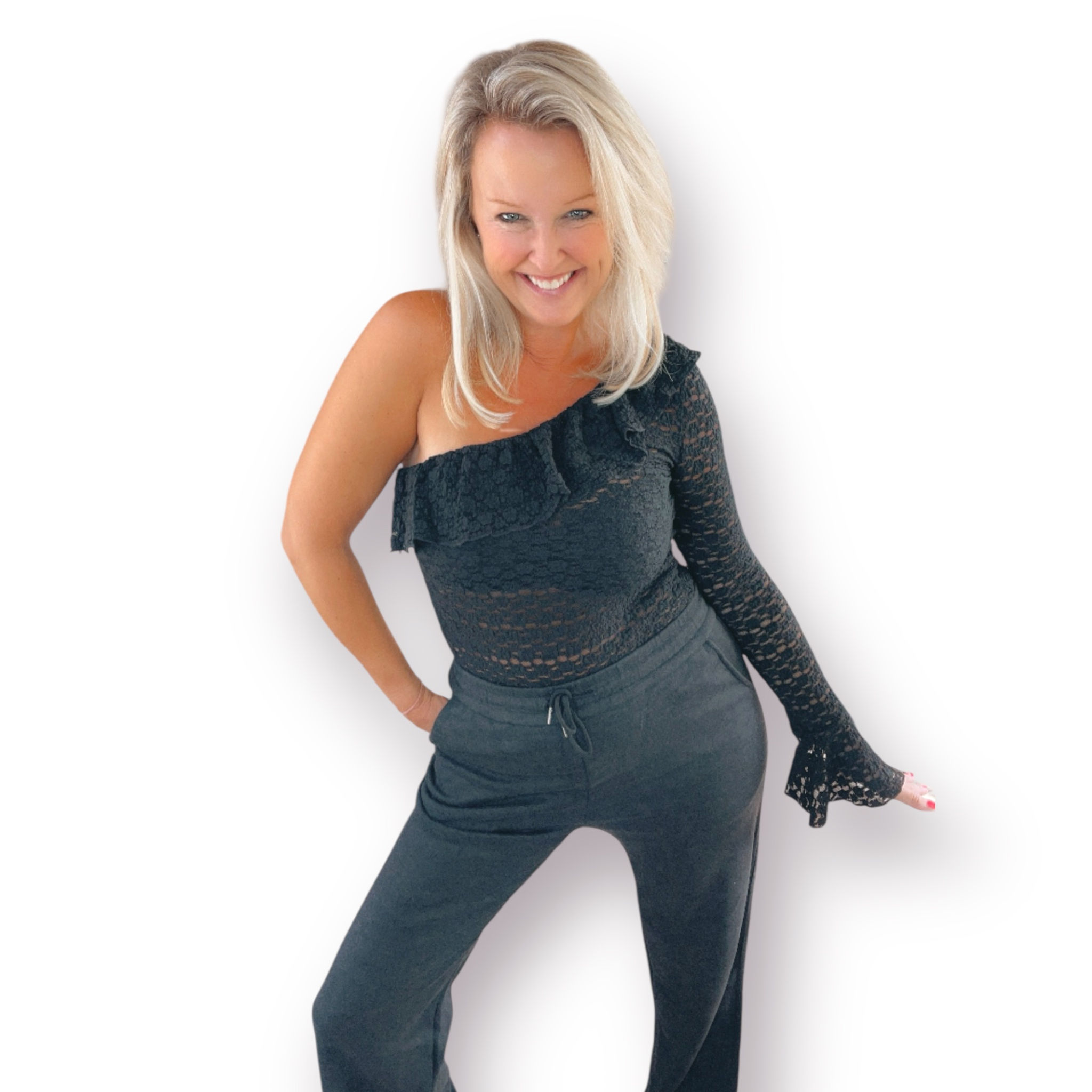 Assymetrische blouse met lange mouw zwart