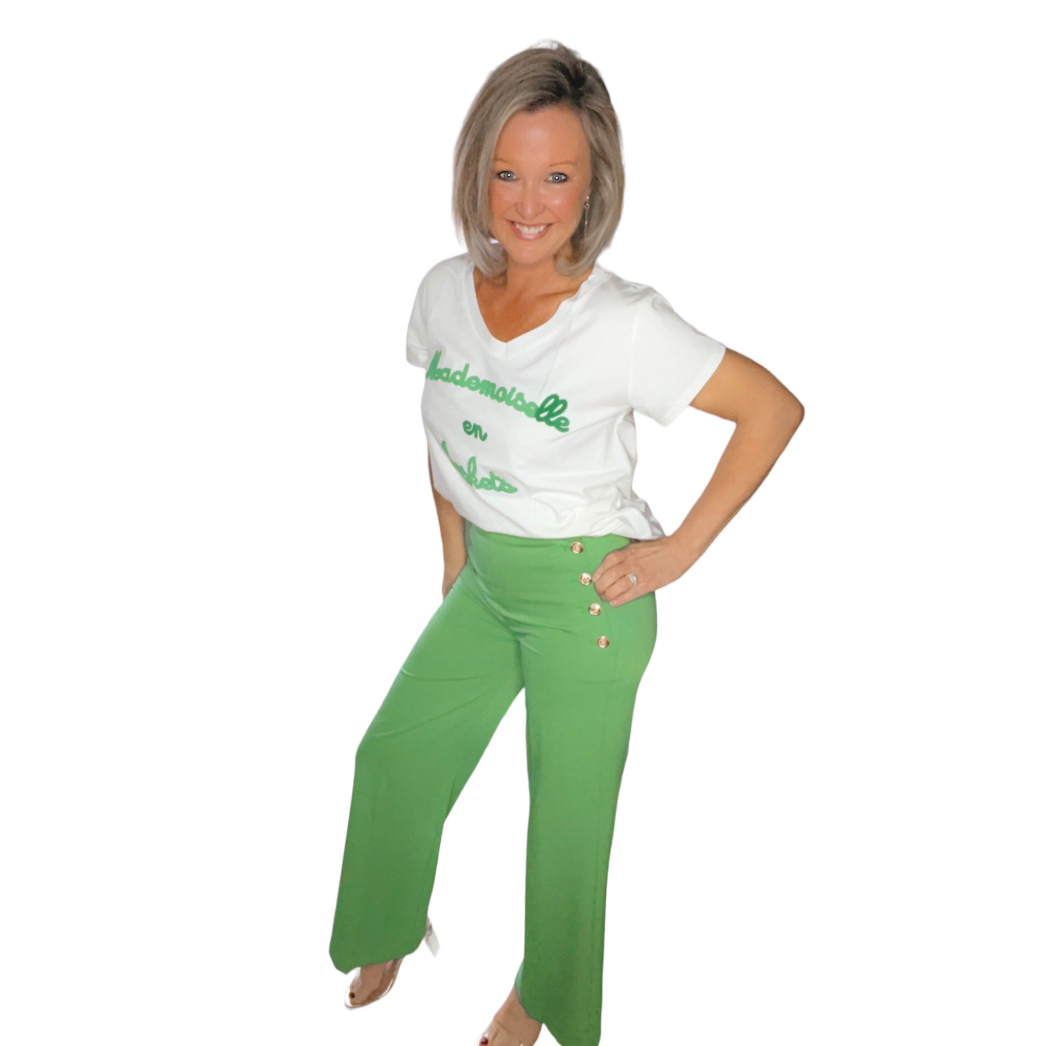 Brede broek met knoopjes groen 