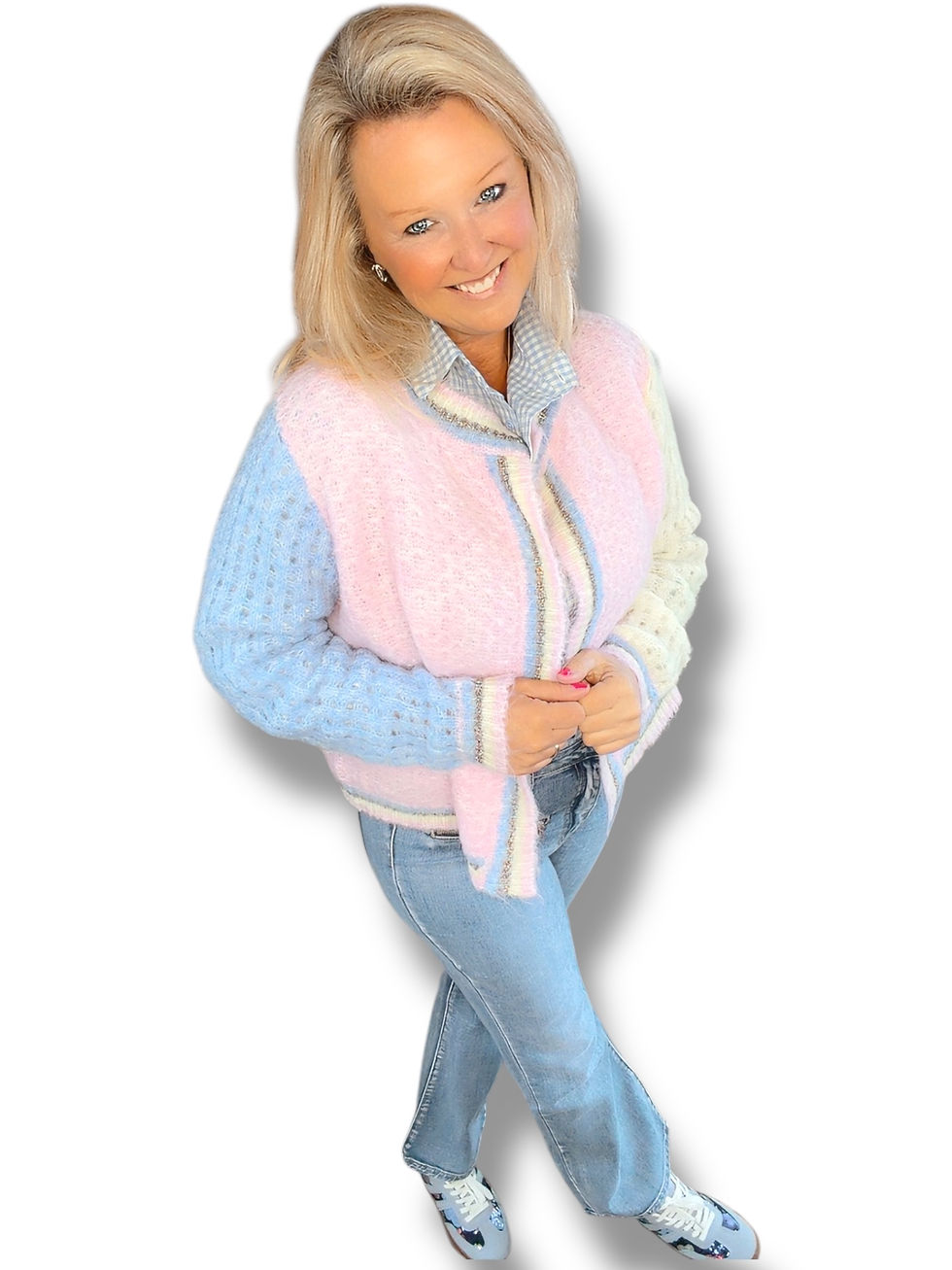 Thumbnail: Superzachte gilet roze/geel/blauw