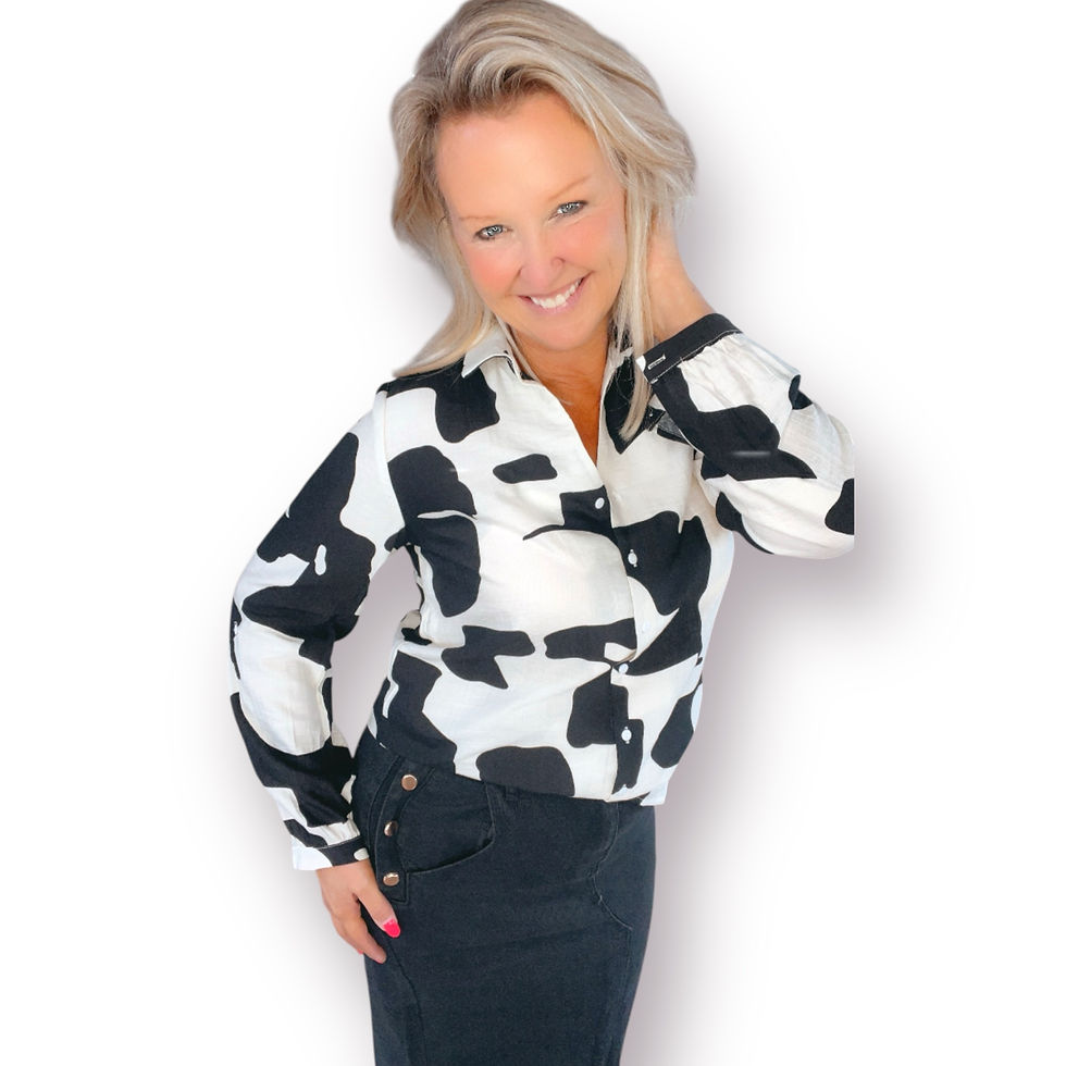 Thumbnail: Blouse bedrukt zwart/ecru