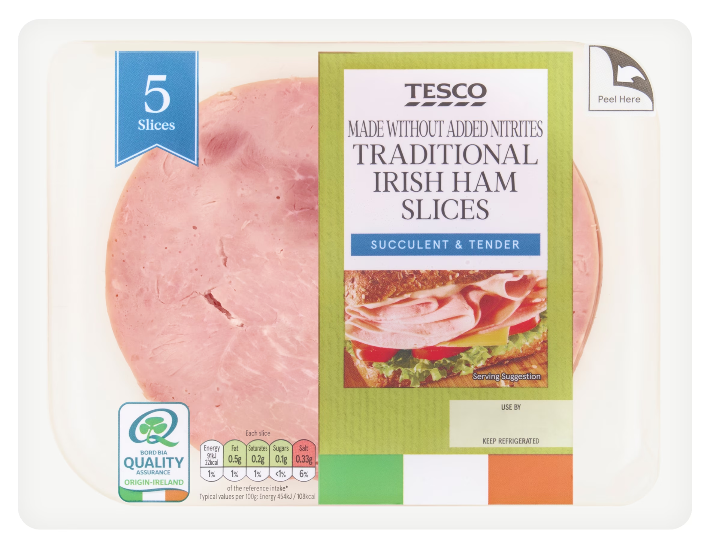 Tesco Made Without Added Nitrites Traditional Irish Ham Slices 100g, Price €2