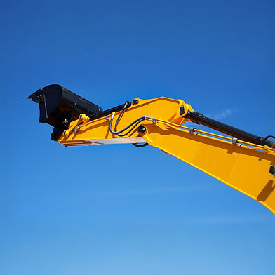 Yellow excavator arm and bucket