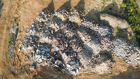 Large pile of construction debris