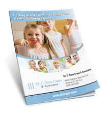 Brochure showing girls brushing teeth, 'Child's Oral Health, A Parent's Guide'.