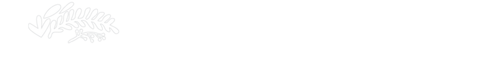 White botanical branch logo on a black background