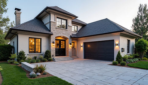 Modern home with stone facade and professional siding installation
