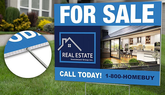 FOR SALE real estate yard sign, 1-800-HOMEBUY