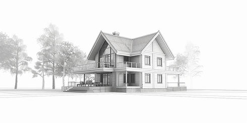 Modern two-story house architectural sketch with trees