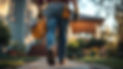 Contractor with tool bag walking toward home renovations.