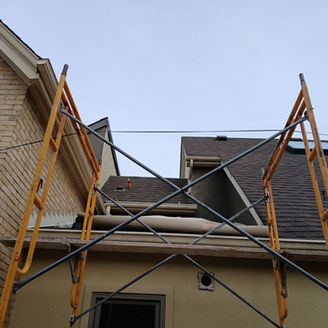 Scaffolding set up for historic brick repointing.