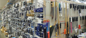 Hardware and tools displayed on store walls
