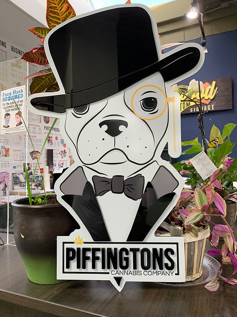 Piffingtons bulldog sign with top hat and monocle