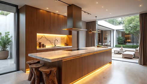 Spacious kitchen with island and light granite countertops