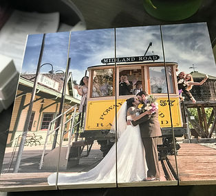 Wedding couple kissing before Midland Road streetcar print