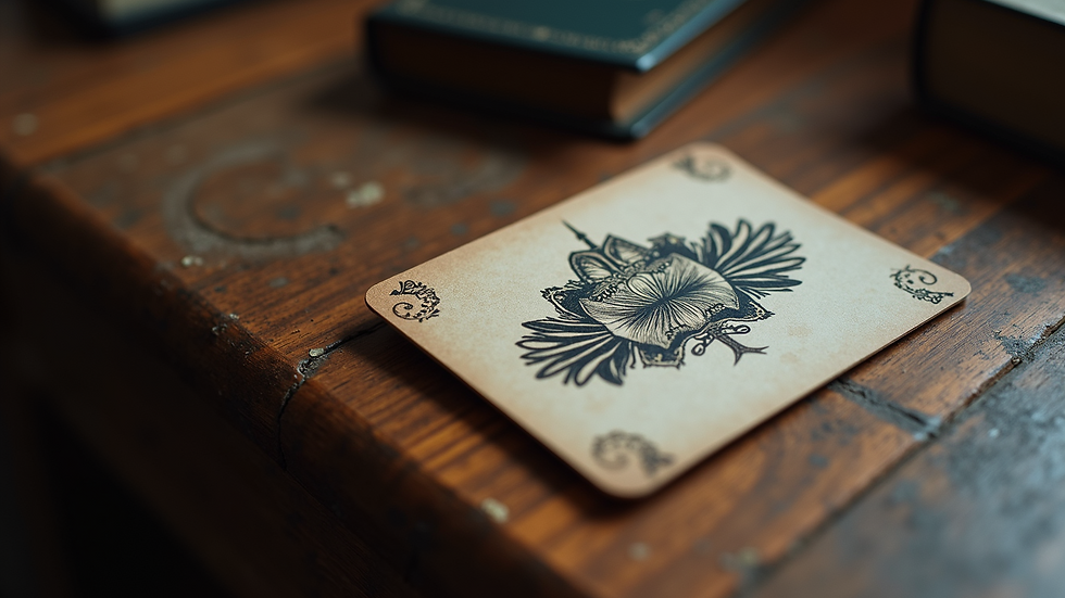 Close-up view of a loyalty card with tattoo-themed design