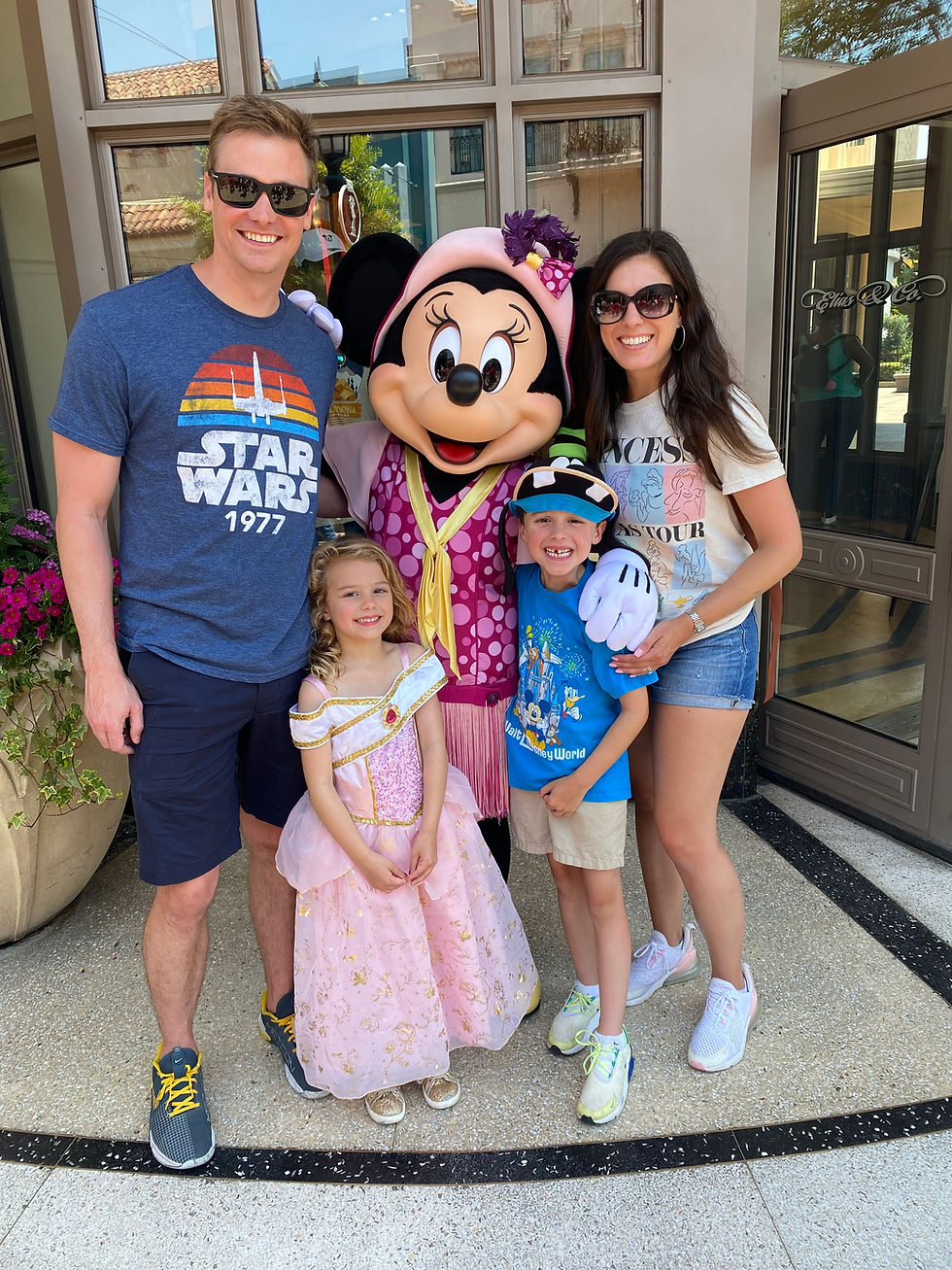 Family posing with Minnie Mouse at California Adventure at Disneyland