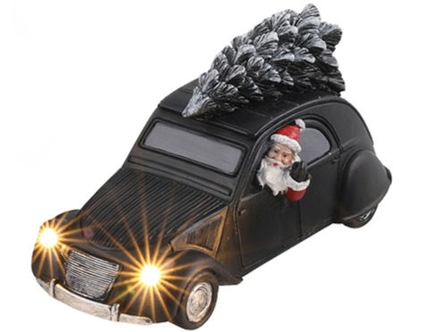 Miniaturebillede: Mellem metal bil med julemand, juletræ og led lys