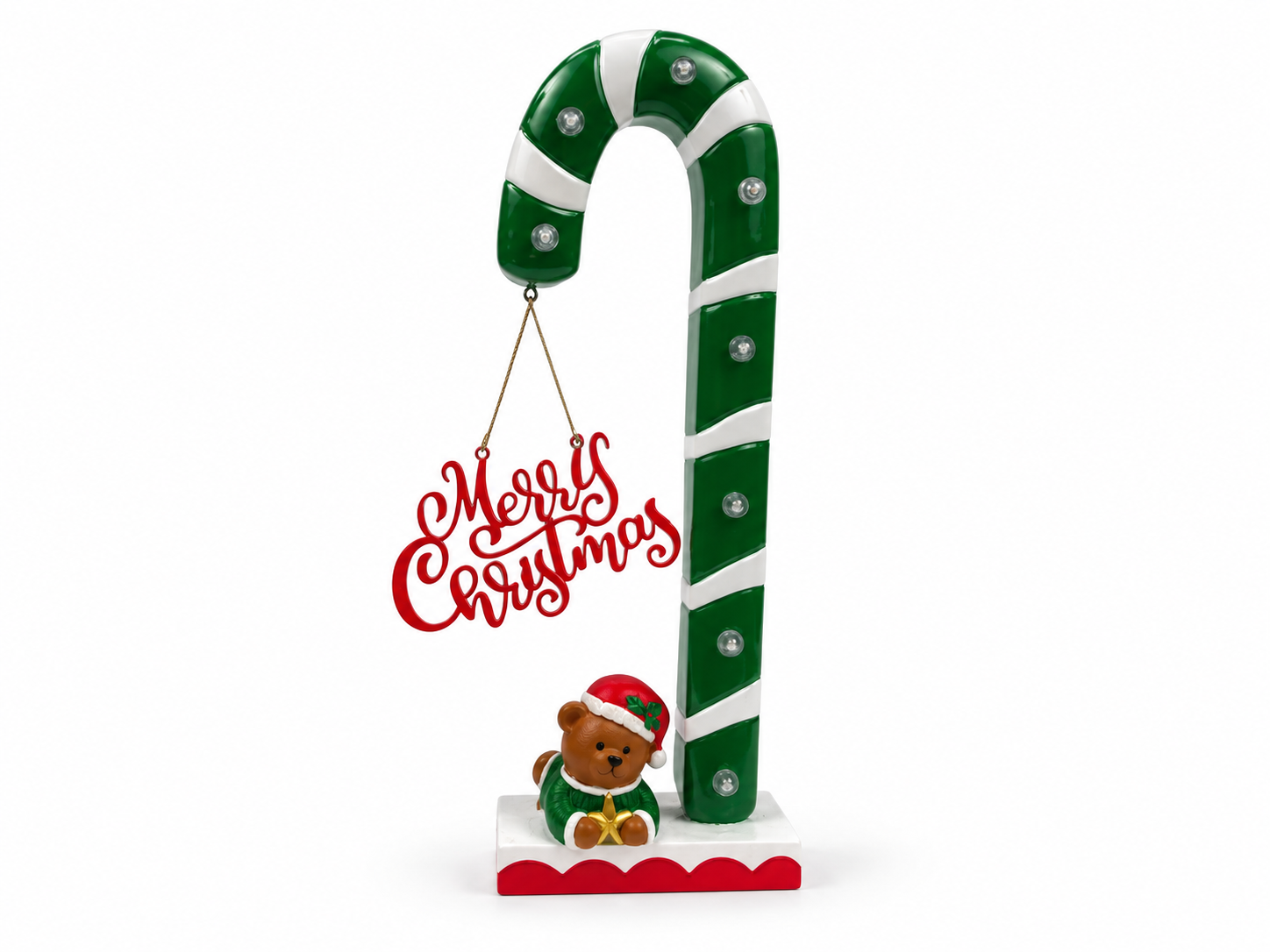 Bolchestok i metal med led og merry christmas skilt 47cm