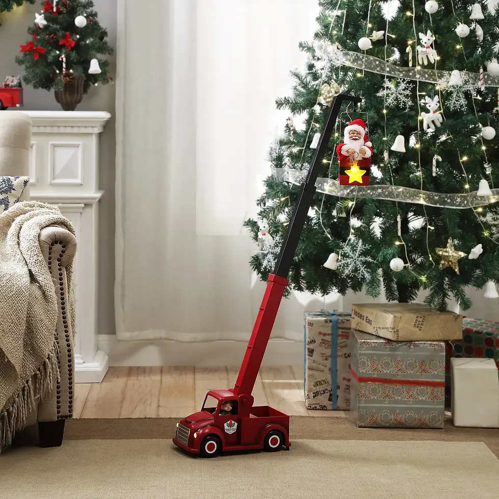 Miniaturebillede: Kran lastbil med Julemanden i kurven op til 110cm høj ORGINAL Mr. Christmas