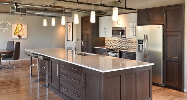 Condo kitchen with custom Ovation mahogany cabinets