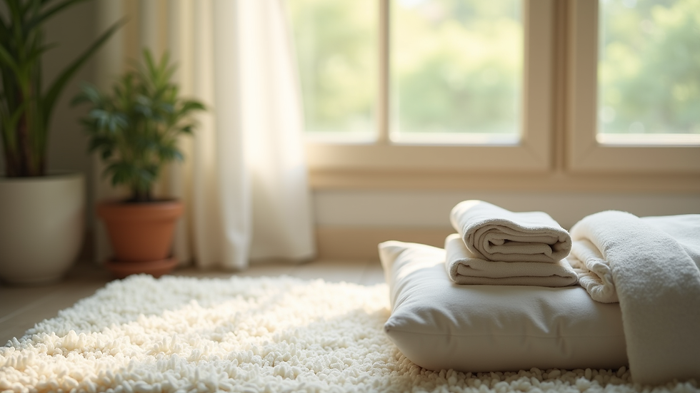 Close-up view of a calm and peaceful therapy setting with soft natural light