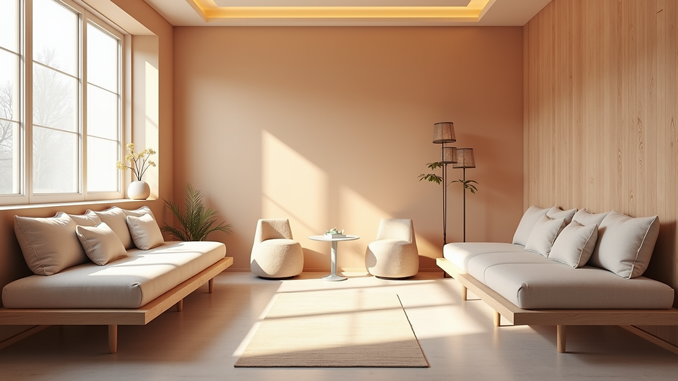 Eye-level view of modern therapy room with calming colors