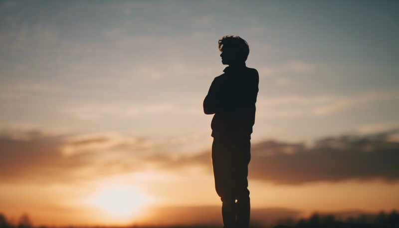 a silhouette of a person standing in front of a sunset