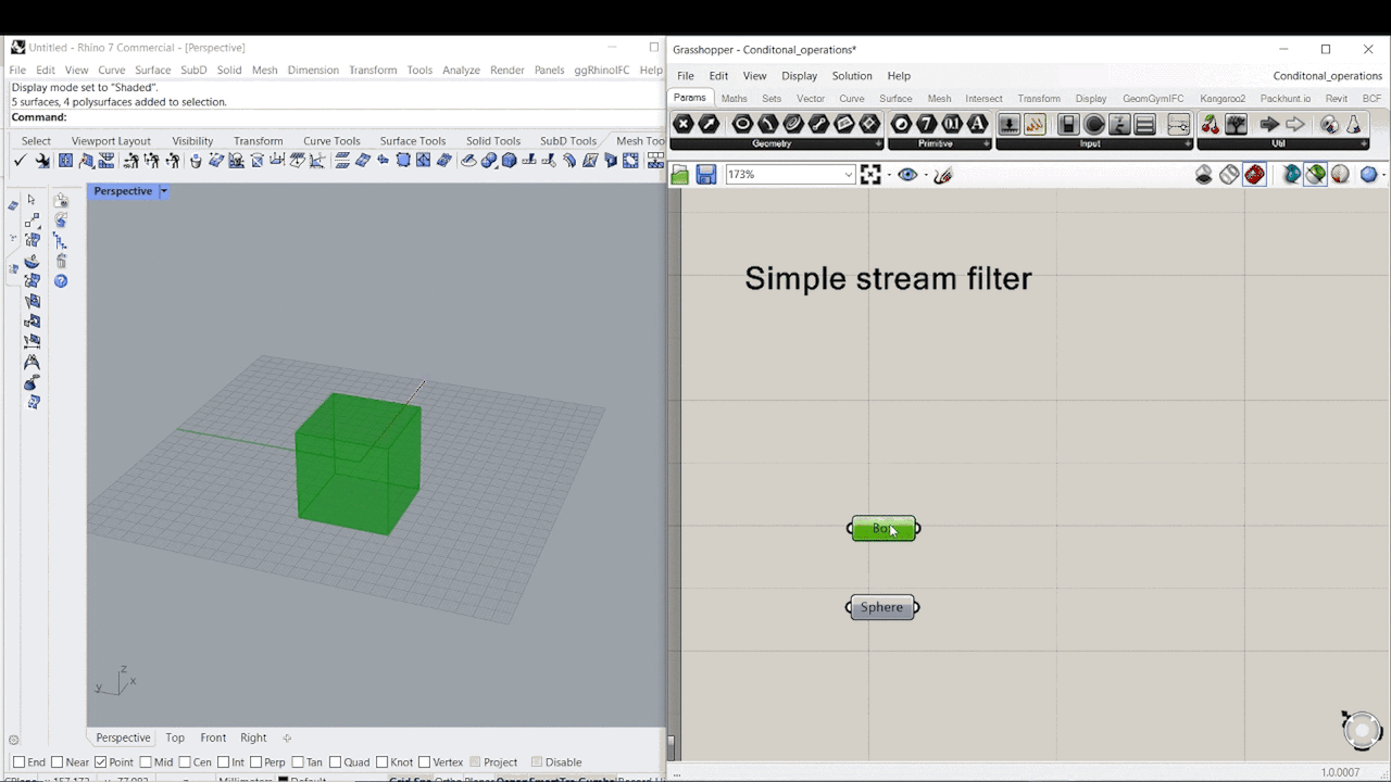 Step 1: Adding a stream filter in Grasshopper