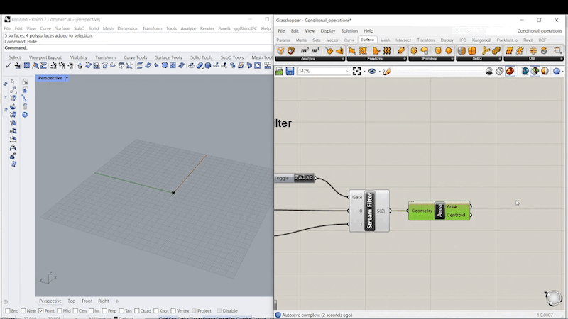 Step 6: Adding a stream filter in Grasshopper