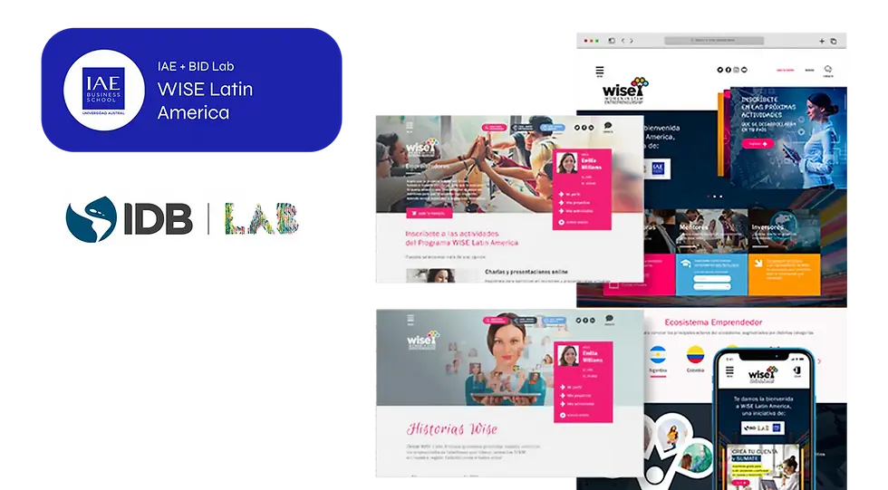 Logos IAE, WISE LatAm, IDB LAB y capturas de sitios web.