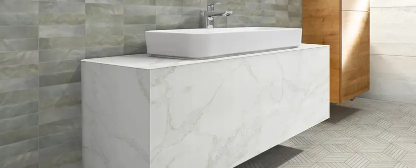 Floating white gold quartz bathroom vanity design