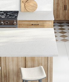 White quartz countertop on kitchen island