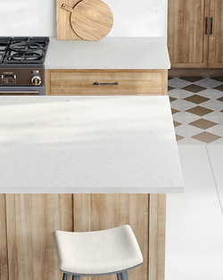 White quartz countertop on kitchen island