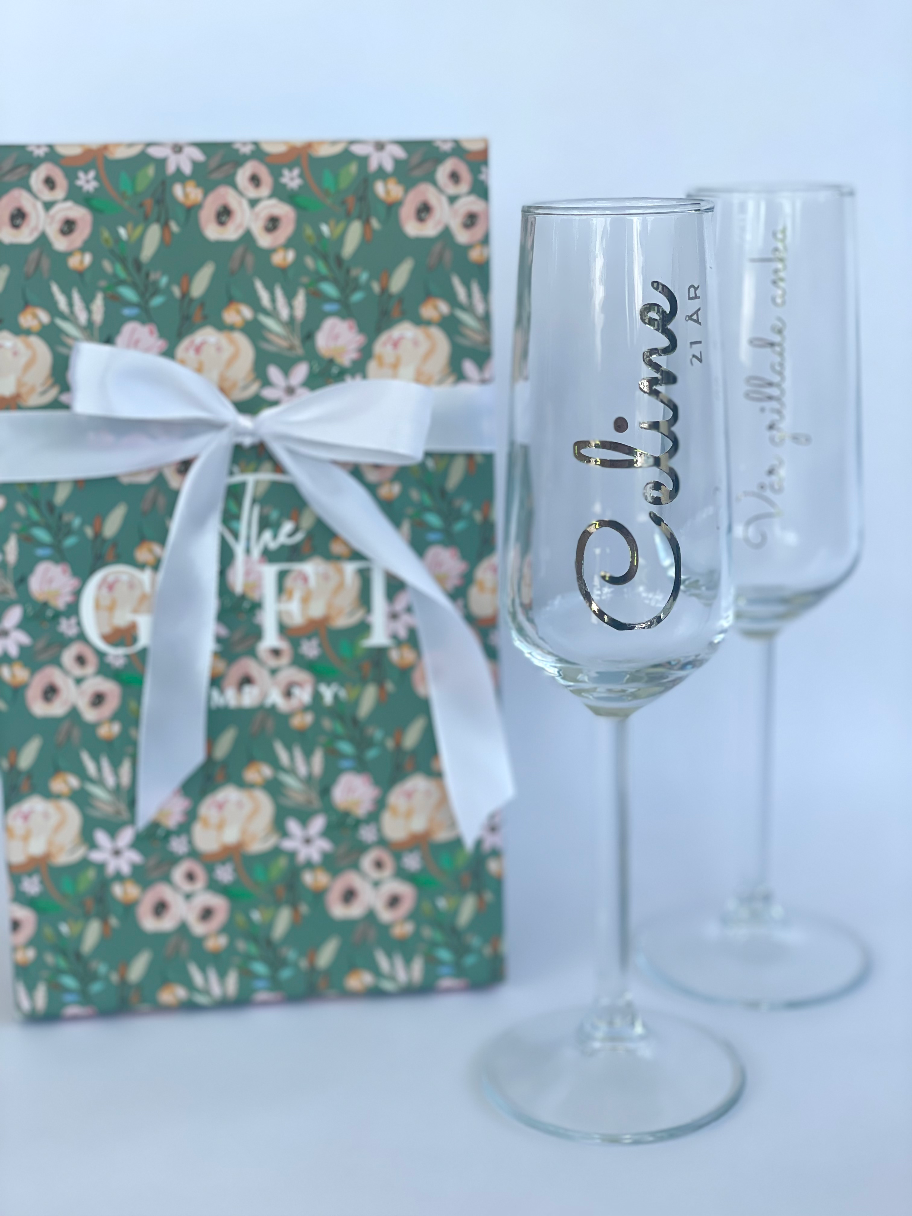 Champagneglas med text