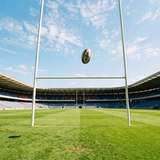 Rugby ball going over the posts for a conversion.