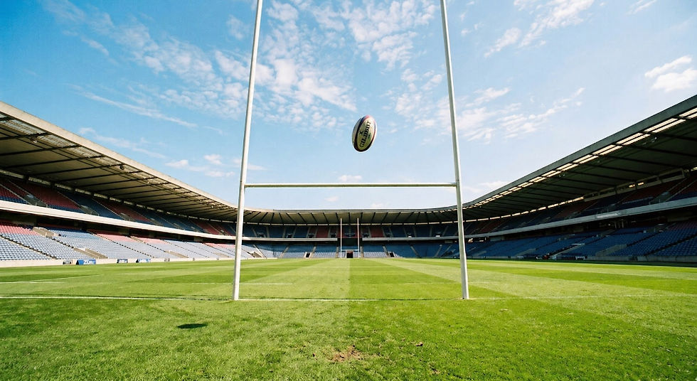Rugby ball going over the posts for a conversion.