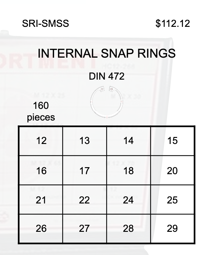 Thumbnail: Internal Snap Rings, Stainless Steel  12mm - 29mm          **160 Pcs**