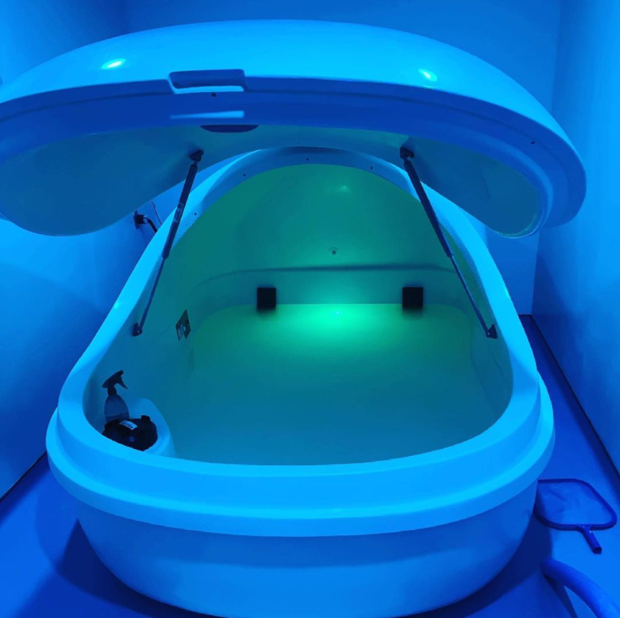 A float tank with the lid open