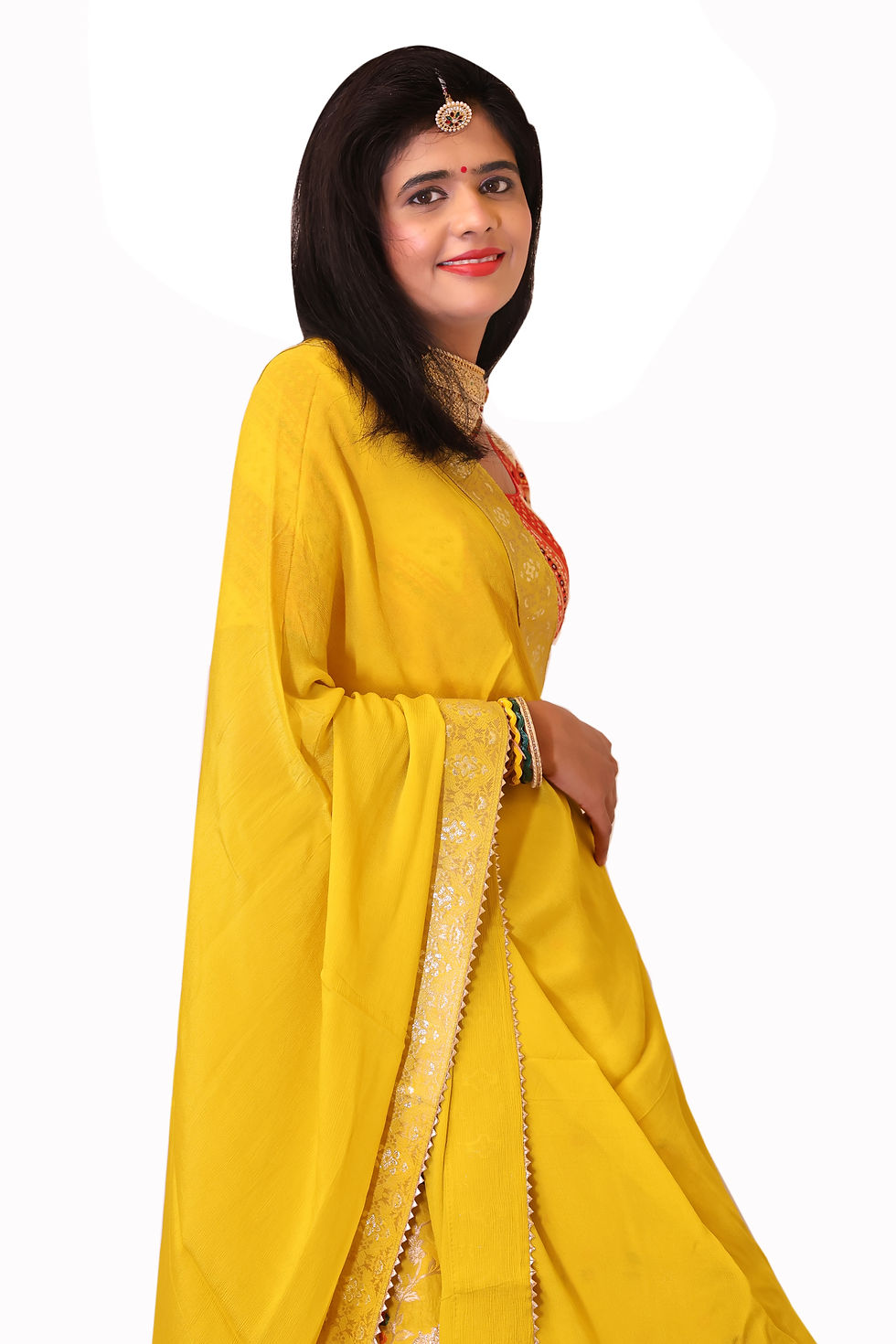 Thumbnail: Yellow Banarsi Jacquard Print Lehnga Set