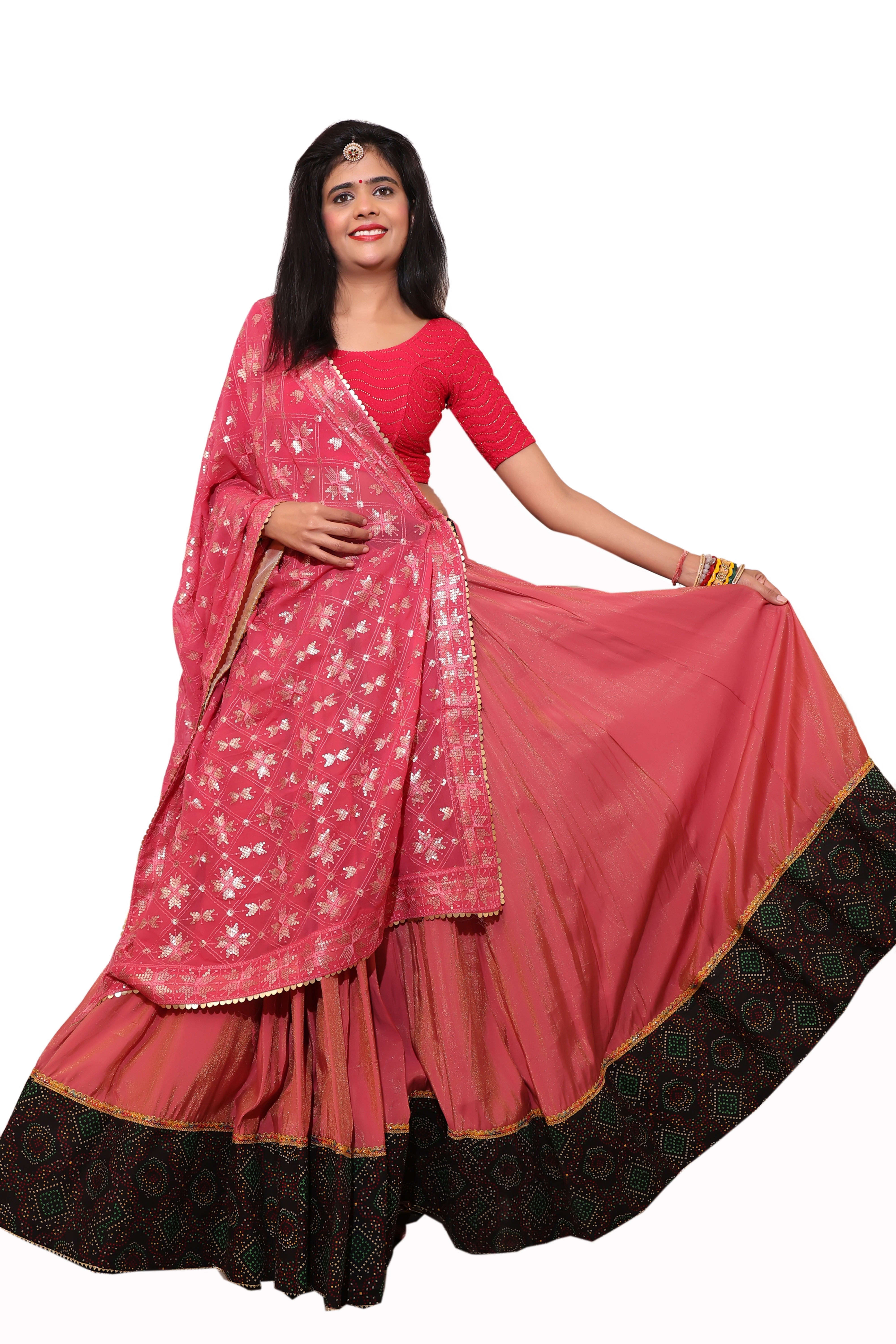 Pink Cotton Lehnga with Dupatta Set