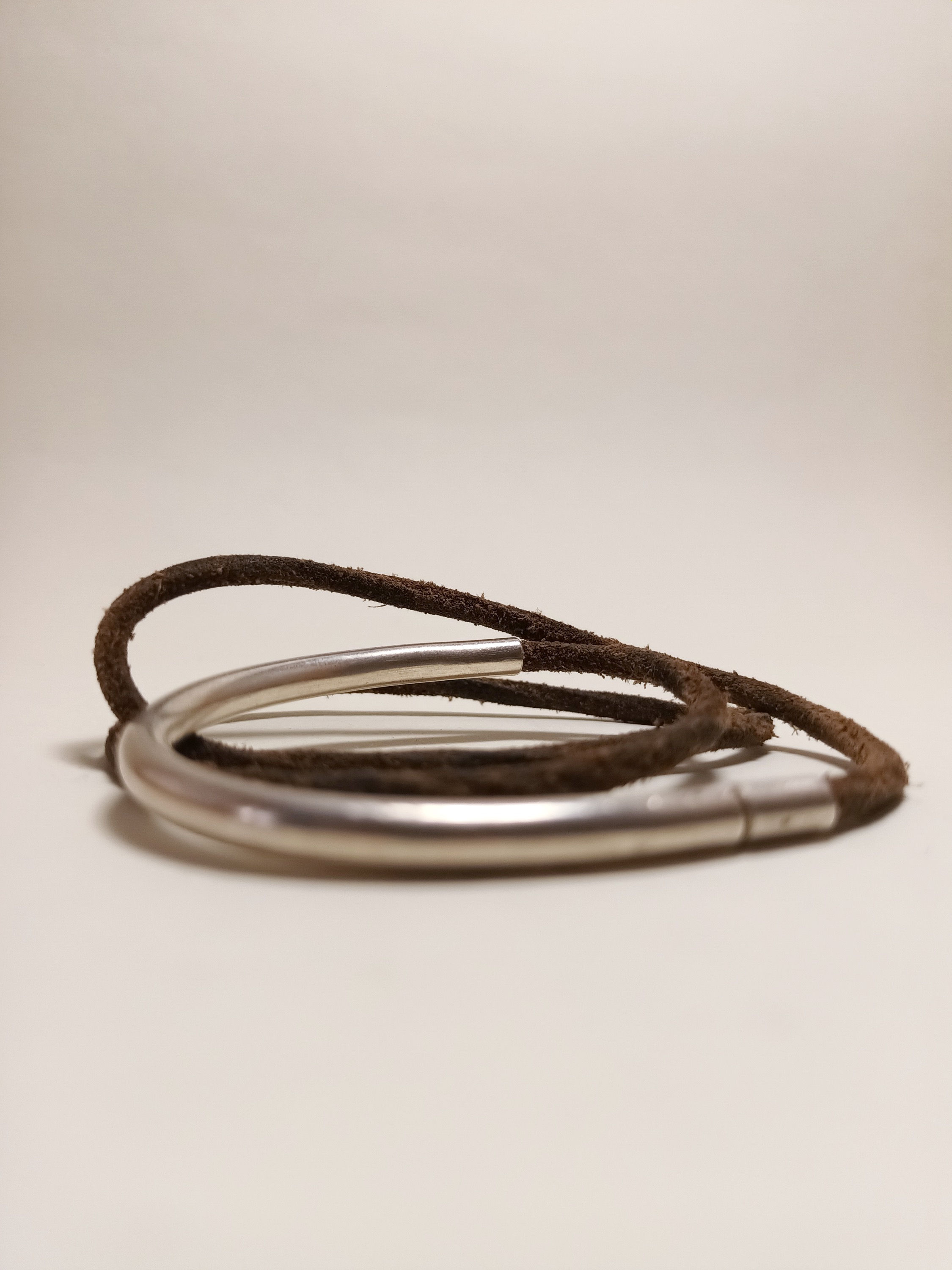 silver leather bangle