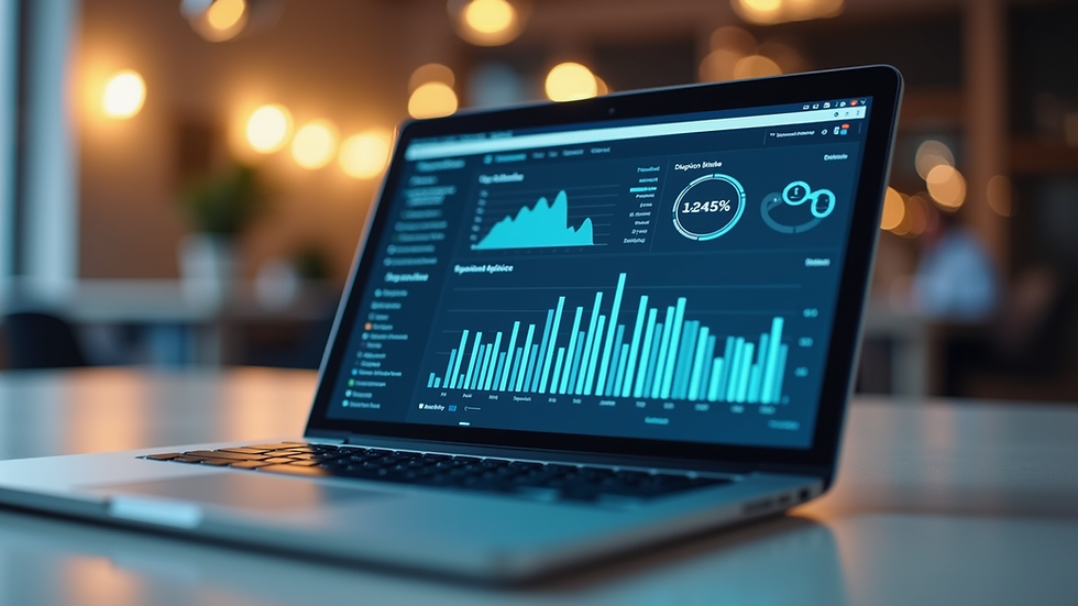 Eye-level view of a laptop displaying digital marketing analytics dashboard