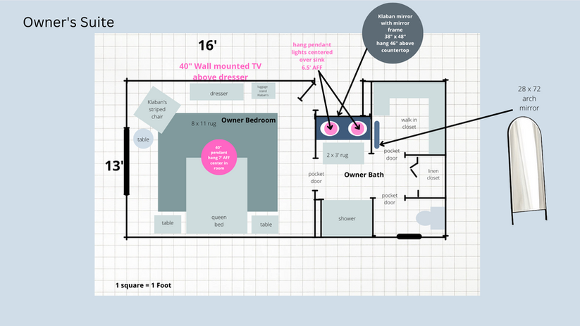 Bedroom furniture layout by Souled Home Design.